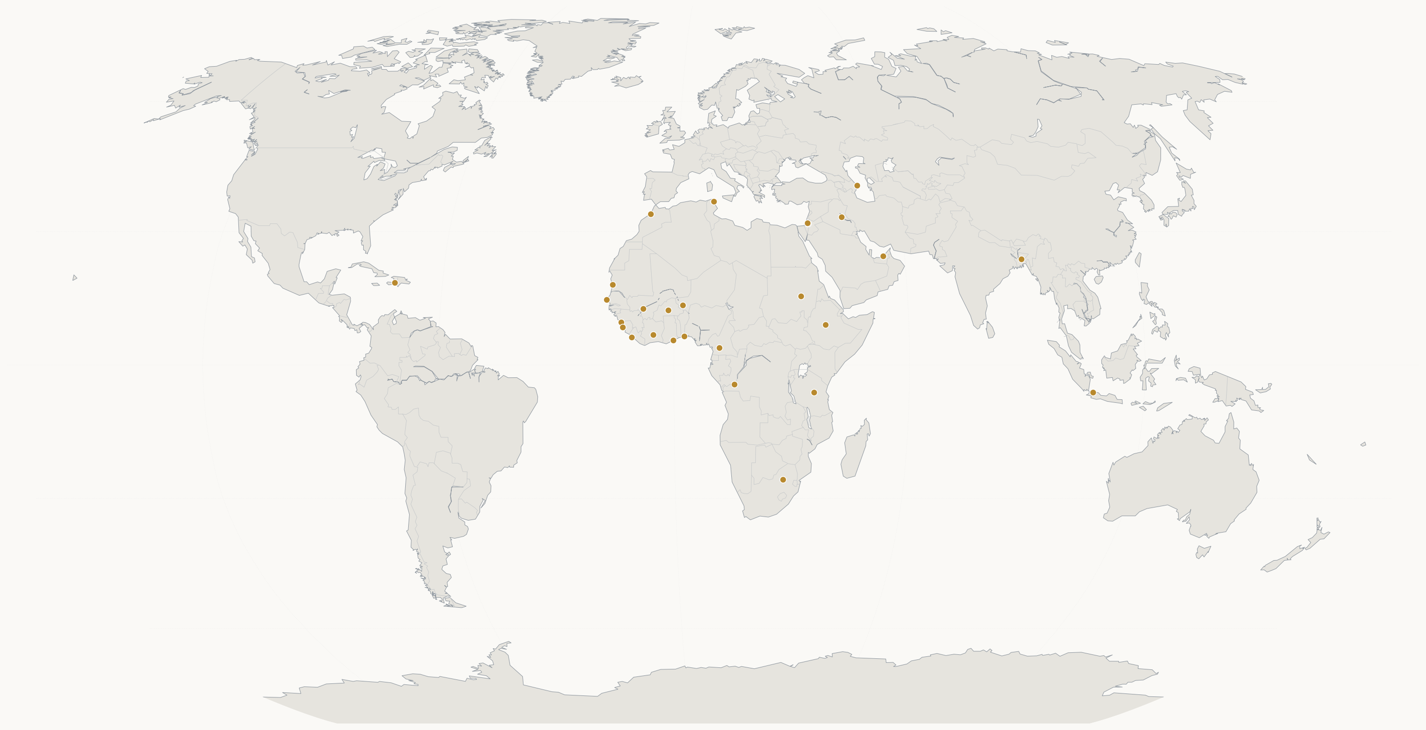 World map highlighting international operating experience